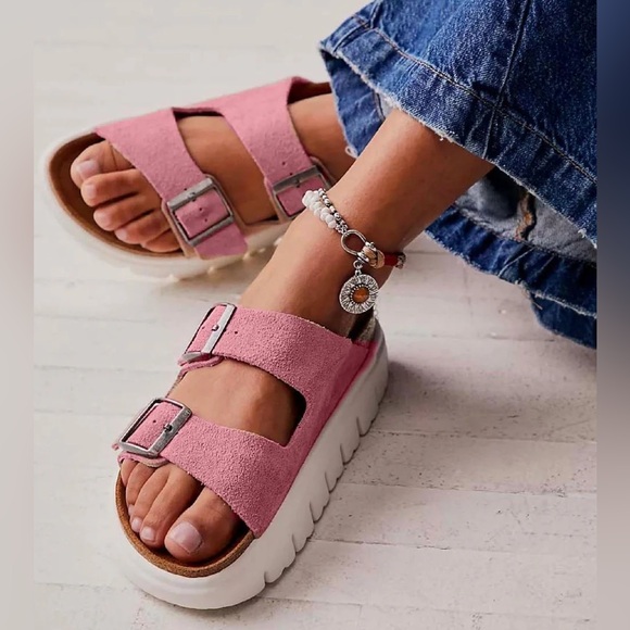 🌻🆕BIRKENSTOCK Arizona Papillio Chunky Suede sandal-Candy Pink-Size 38 - Picture 1 of 14
